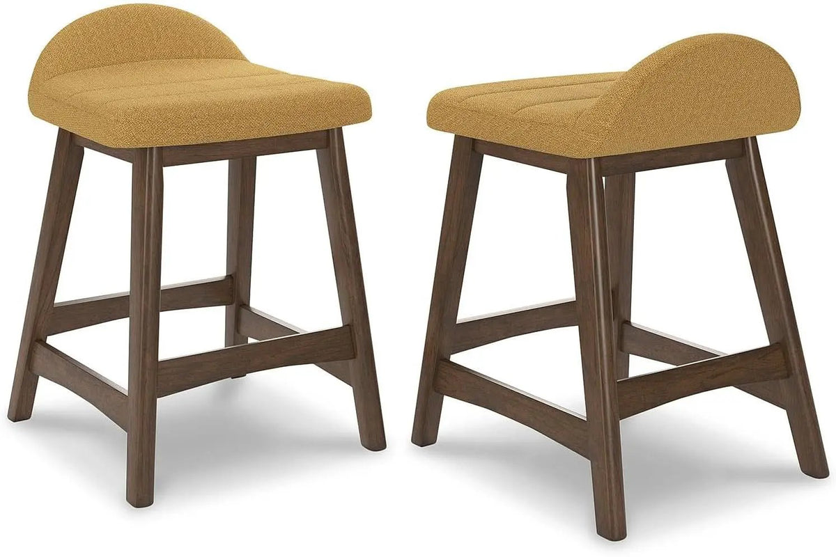 Mustard Brown Upholstered Counter Height Bar Stool Set Of 2 from PriceLows™