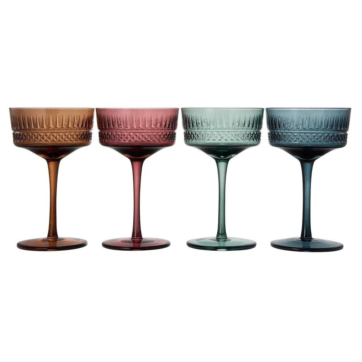 Tonal Crystal Champagne Coupe, Cocktail Glassware | 9.6 oz | Set of 4 | Crystal