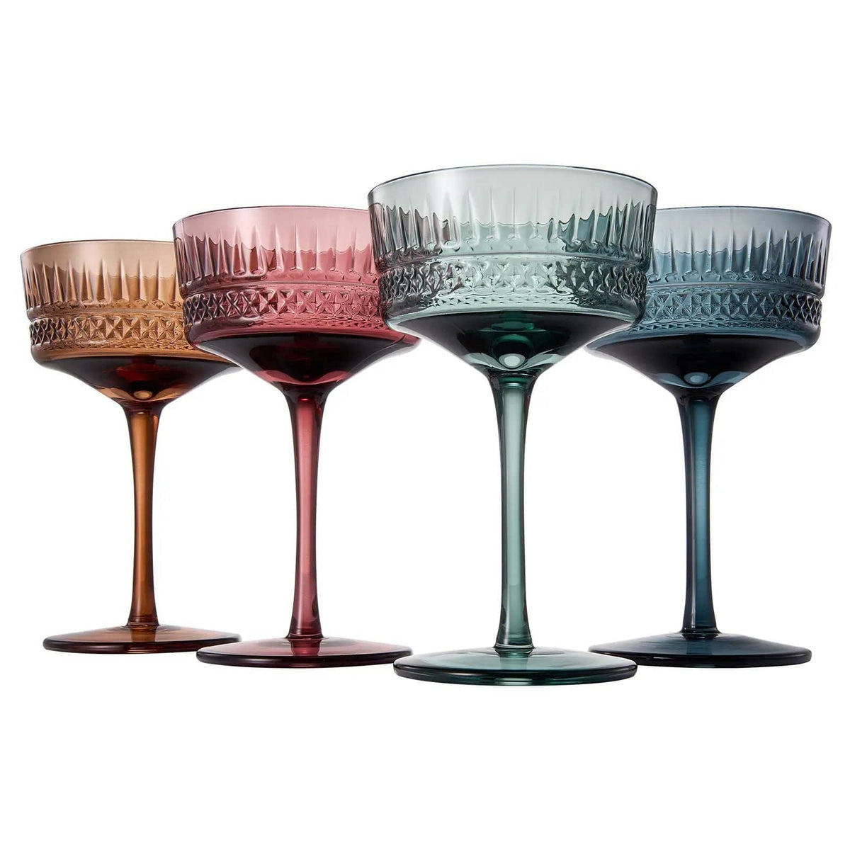 Tonal Crystal Champagne Coupe, Cocktail Glassware | 9.6 oz | Set of 4 | Crystal