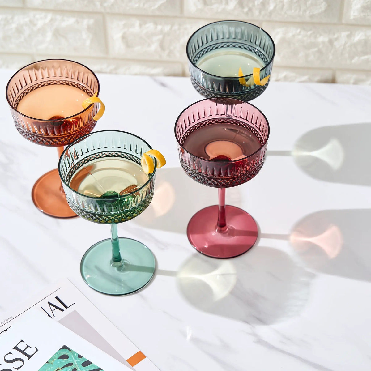 Tonal Crystal Champagne Coupe, Cocktail Glassware | 9.6 oz | Set of 4 | Crystal