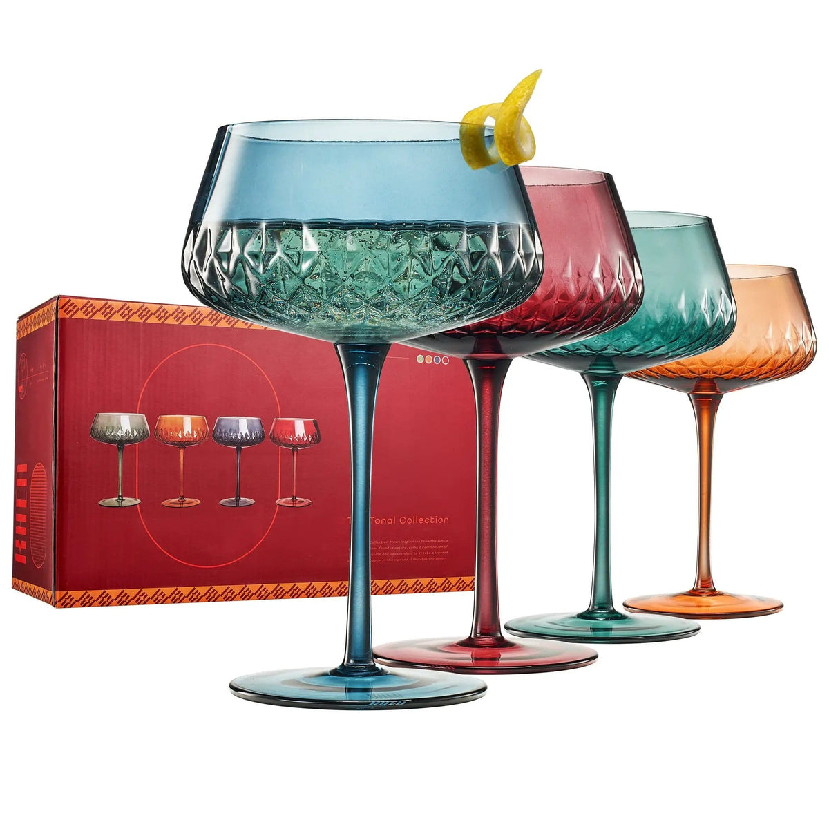 Tonal Crystal Champagne Coupe Cocktail Glassware | 10 oz | Set of 4 | Crystal