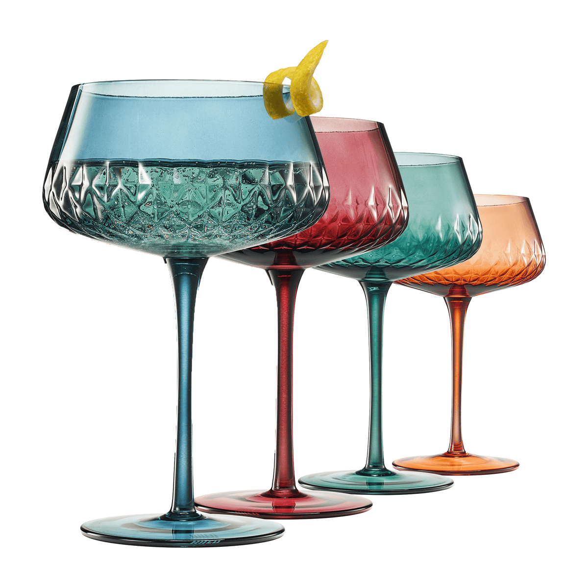 Tonal Crystal Champagne Coupe Cocktail Glassware | 10 oz | Set of 4 | Crystal