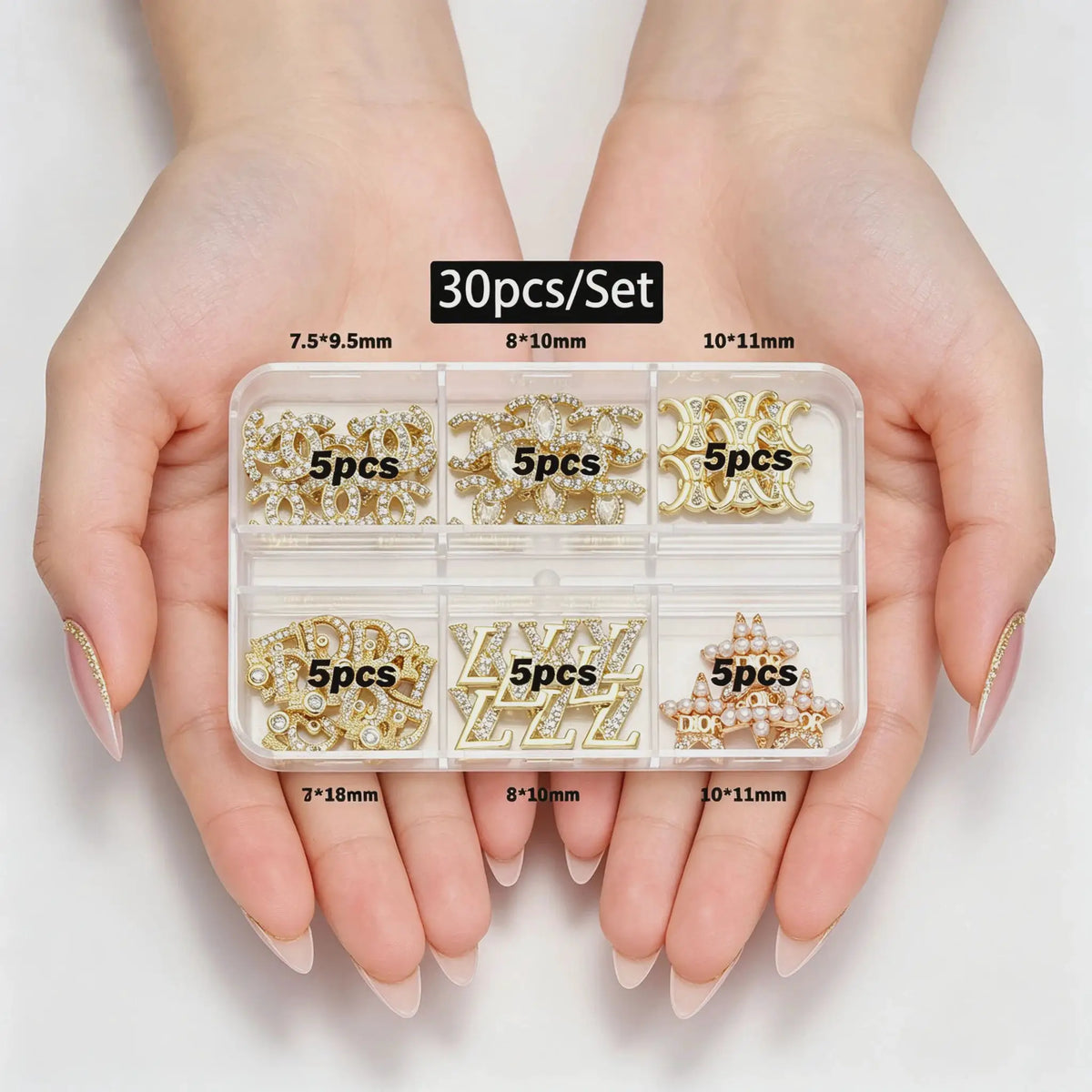 30/60pcs/Box 3D Luxury Metal Nail Art Decorations Alloy Shiny Rhinestones Pearl Gems Zircon Diamond Charms DIY Nail Accessories from PriceLows™