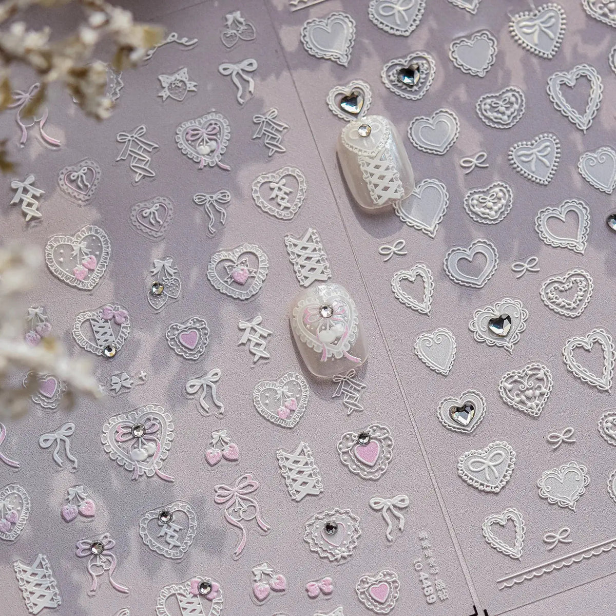 Lovely Heart Strawberry Cherry Bowknot Lace Lolita Crystal Rhinestone Line Rococo Chic Adhesive Nail Art Sticker Manicure Decals from PriceLows™