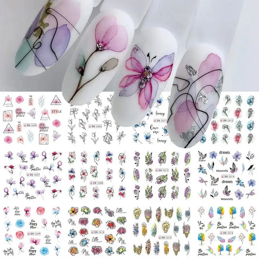 Nail Art Sticker Set | Ink Flowers Design | PriceLows™