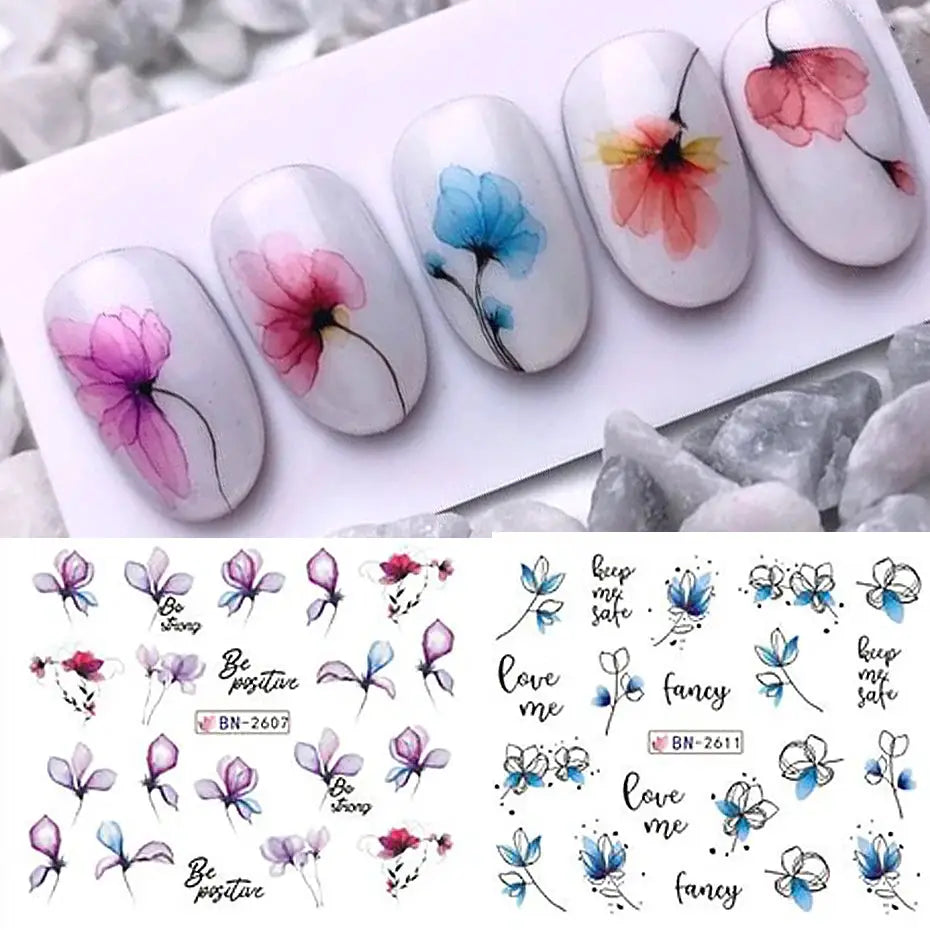 Nail Art Sticker Set | Ink Flowers Design | PriceLows™
