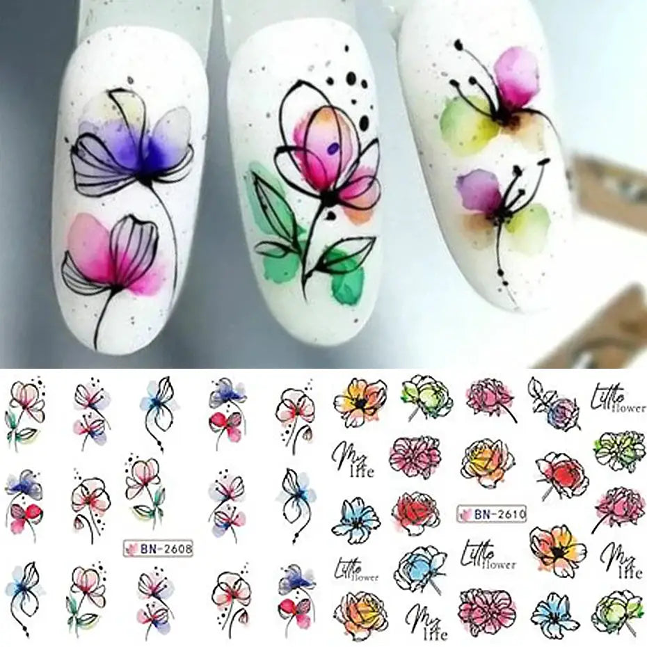 Nail Art Sticker Set | Ink Flowers Design | PriceLows™