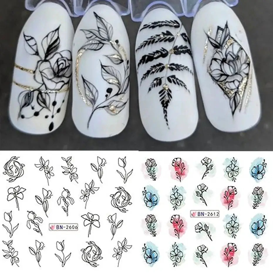 Nail Art Sticker Set | Ink Flowers Design | PriceLows™