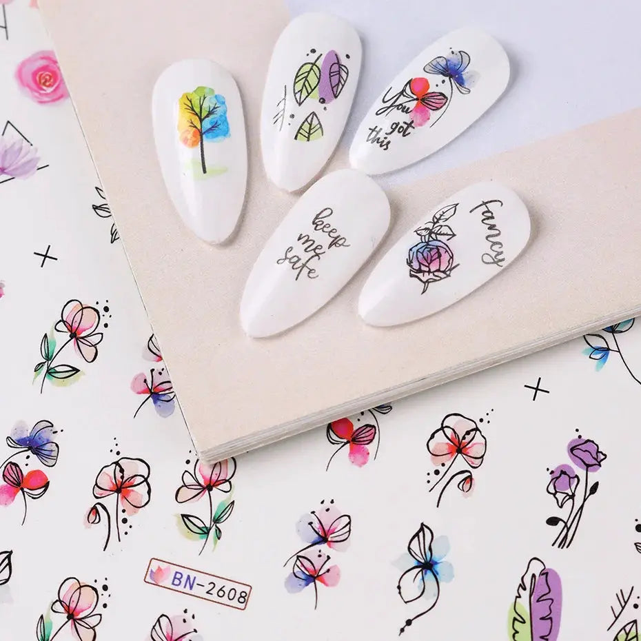 Nail Art Sticker Set | Ink Flowers Design | PriceLows™