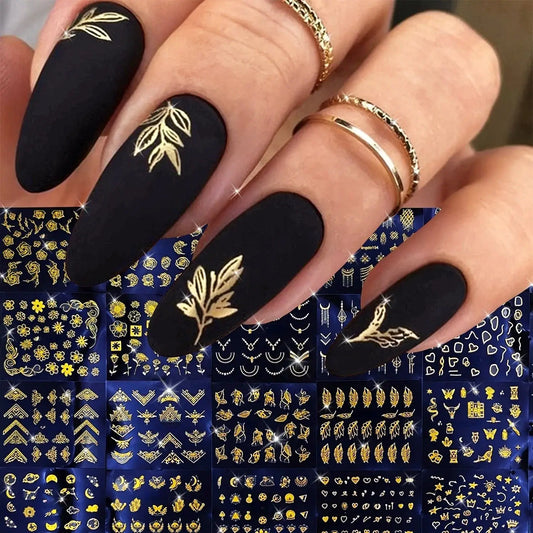 Nail Art Stickers | Golden Floral 3D | PriceLows™