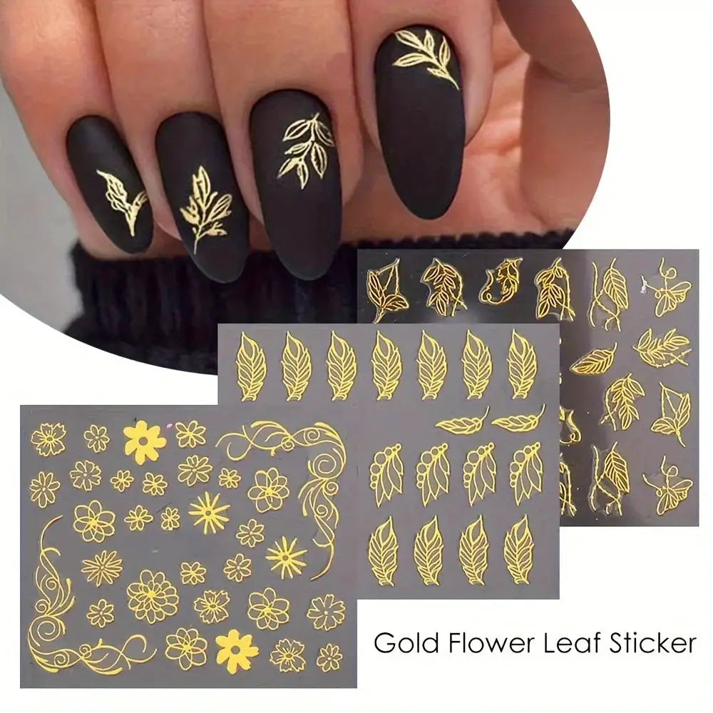 Nail Art Stickers | Golden Floral 3D | PriceLows™
