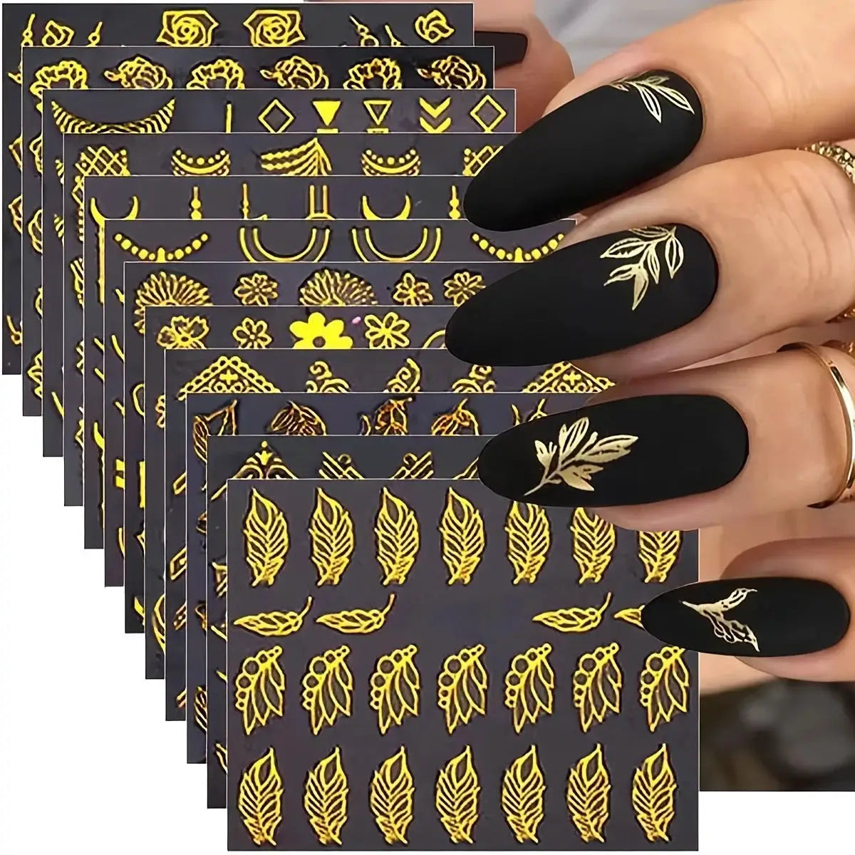 Nail Art Stickers | Golden Floral 3D | PriceLows™