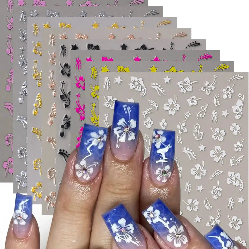 Nail Stickers | 3D Hibiscus Flowers | PriceLows™