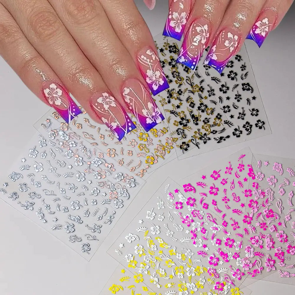 Nail Stickers | 3D Hibiscus Flowers | PriceLows™