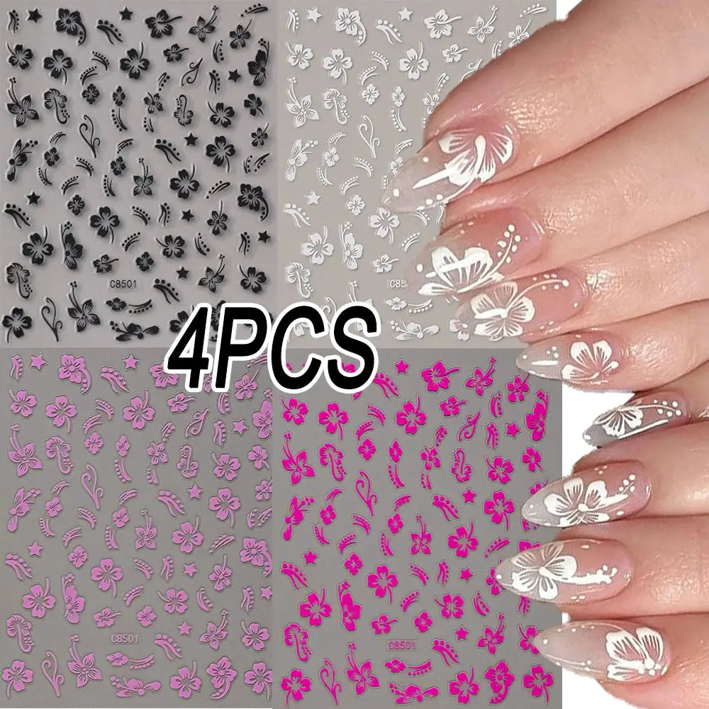Nail Stickers | 3D Hibiscus Flowers | PriceLows™