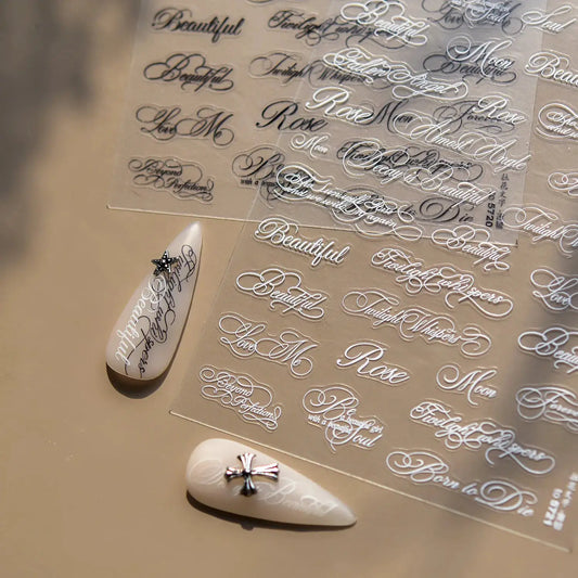 Nail Stickers | Black White Letters | PriceLows™