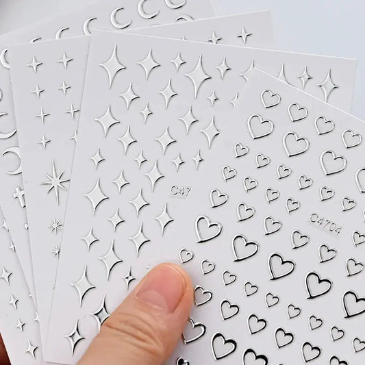 Nail Stickers | Metallic Silver 3D Stars | PriceLows™