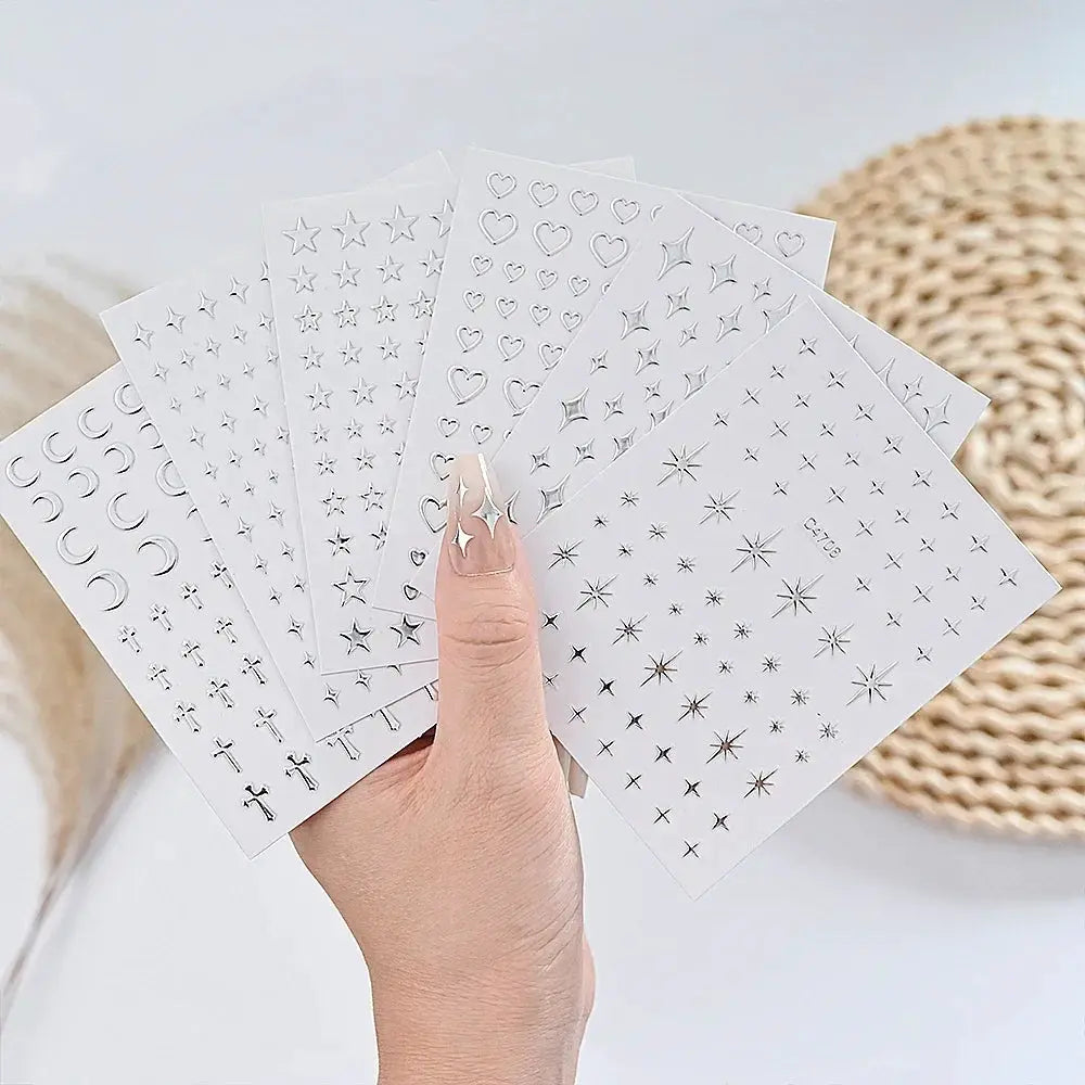 Nail Stickers | Metallic Silver 3D Stars | PriceLows™