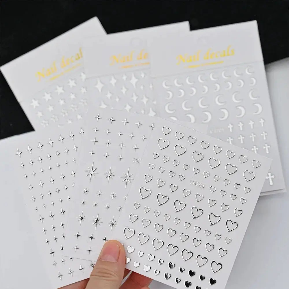 Nail Stickers | Metallic Silver 3D Stars | PriceLows™