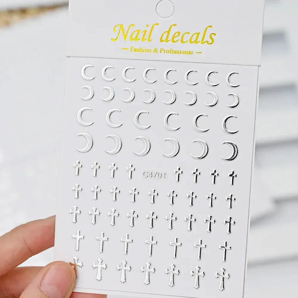 Nail Stickers | Metallic Silver 3D Stars | PriceLows™