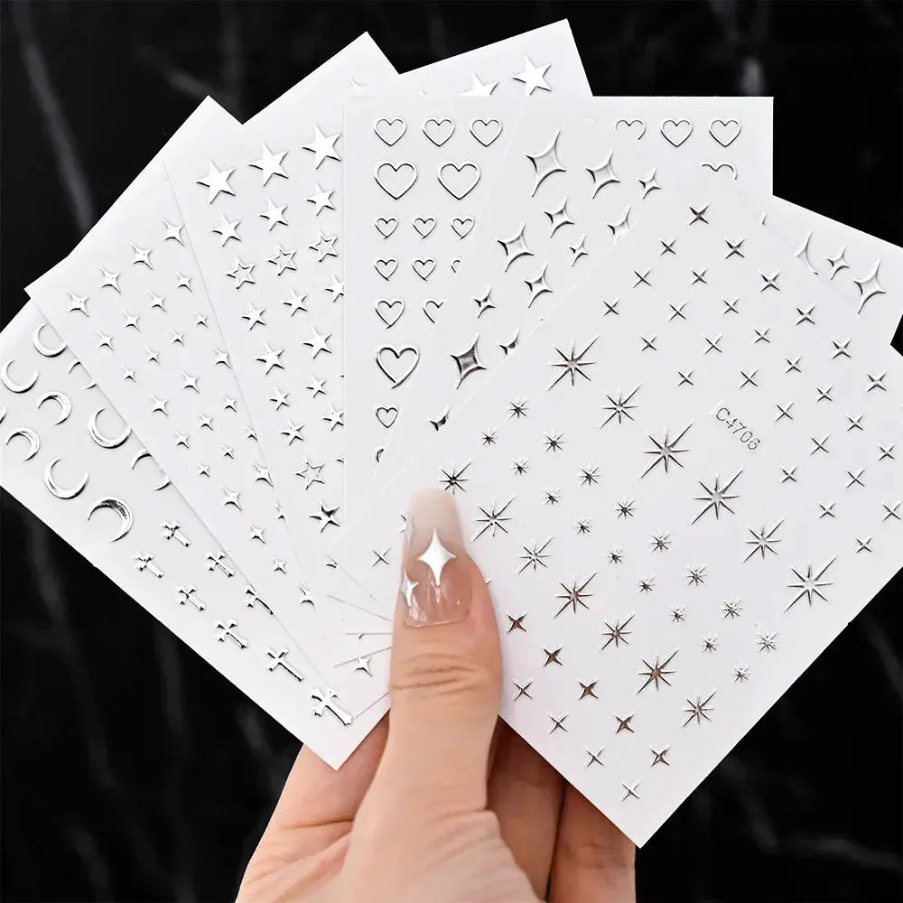 Nail Stickers | Metallic Silver 3D Stars | PriceLows™
