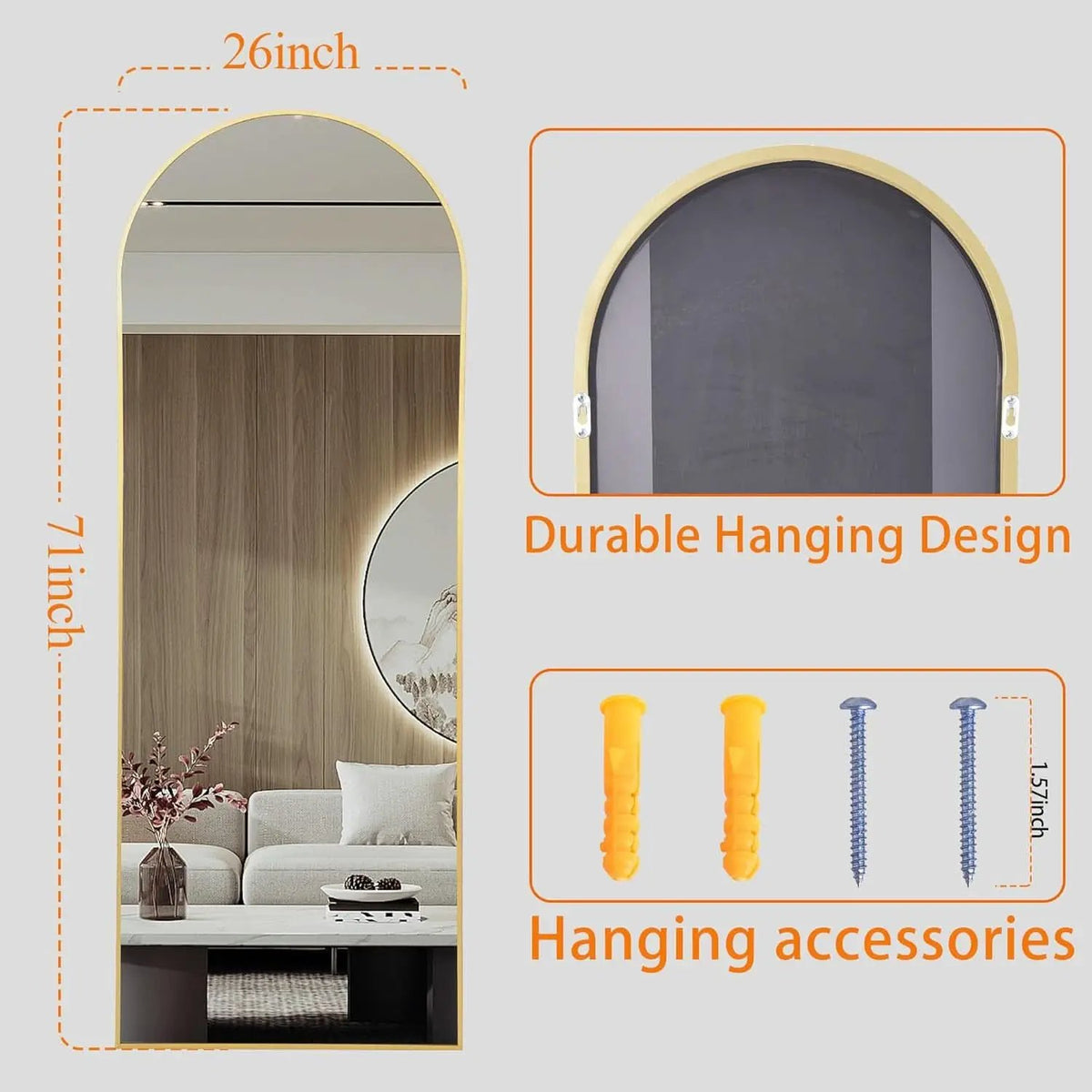 Nanoglass Arch Full Length Standing Mirror 71x26 In Gold from PriceLows™