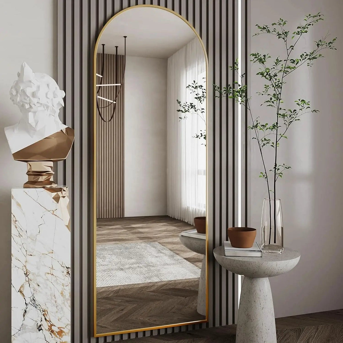 Nanoglass Arch Full Length Standing Mirror 71x26 In Gold from PriceLows™