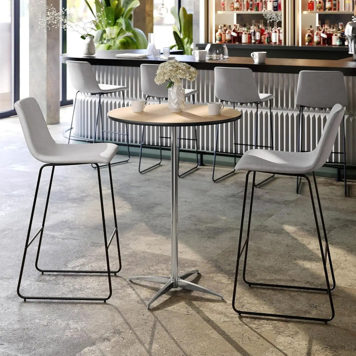 Natural Birch Wood Round Cocktail Table Adjustable from PriceLows™