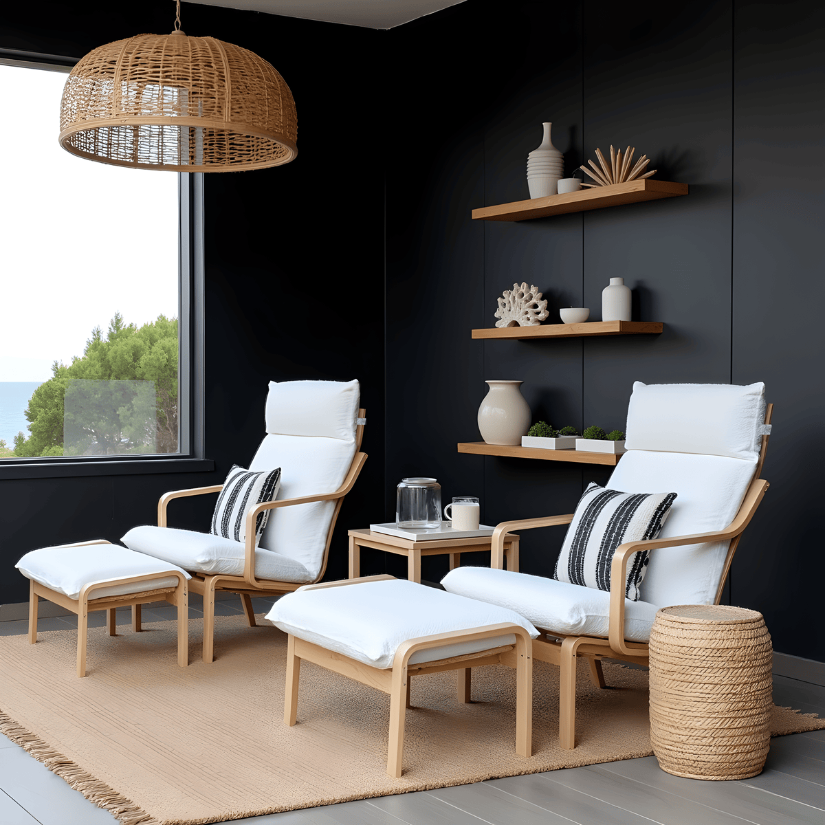 Natural White Bouclé Poäng Slipcovers – Compatible with IKEA Poäng Chair & Footstool from PriceLows™