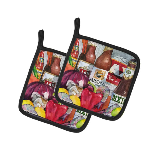 Pot Holder Set of 2 | Heat Resistant Quilted Hot Pads | 7.5 x 7.5 Inch | New Orleans Beers and Spices (Style 2)