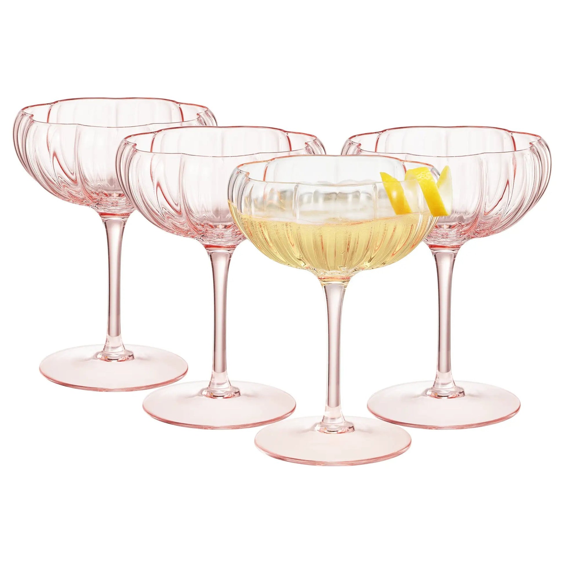 Flower Wave Champagne Coupe Cocktail Glassware, Set of 4 from PriceLows™