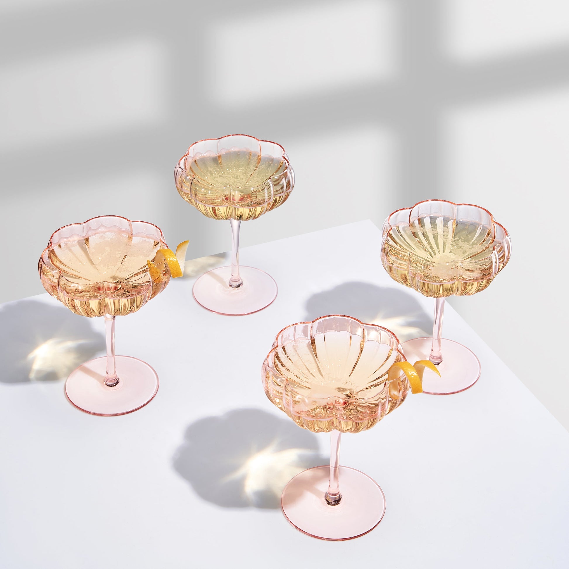 Flower Wave Champagne Coupe Cocktail Glassware, Set of 4 from PriceLows™