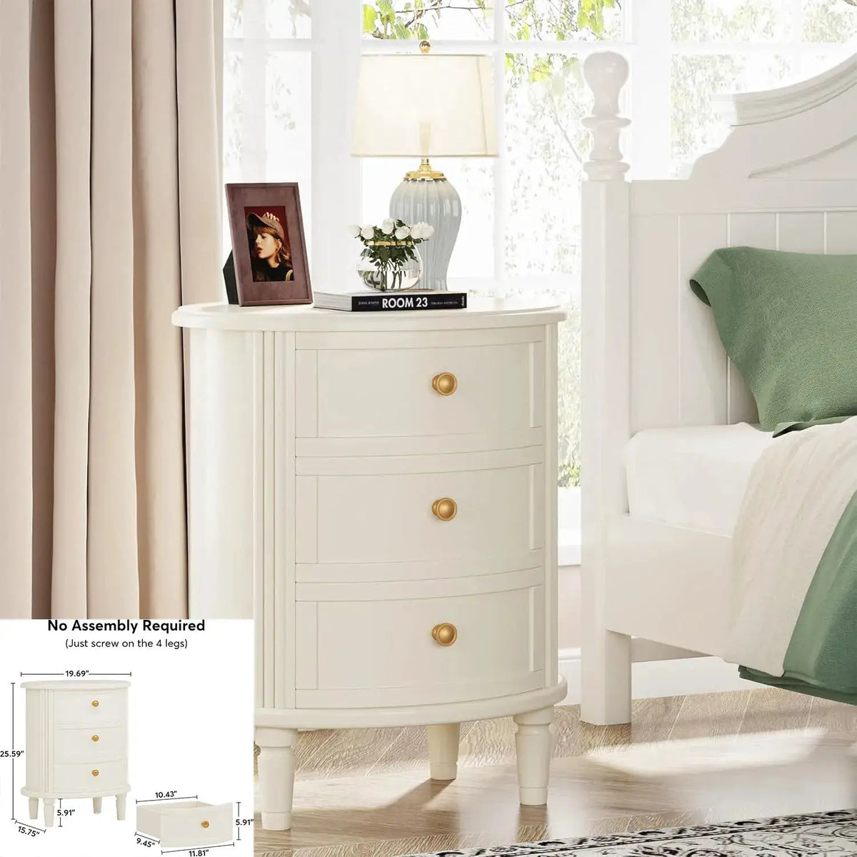 Nightstand with 2 Drawers, Modern Nightstand with Open Storage Shelf, White Bed Side Table for Bedroom, Living Room from PriceLows™