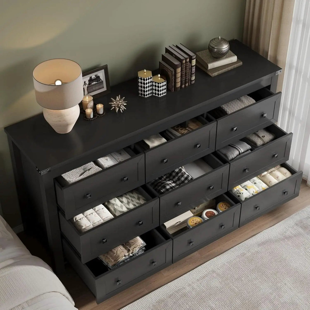 Nine Drawer Dresser Solid Wood FiftyNineInchWide Storage from PriceLows™