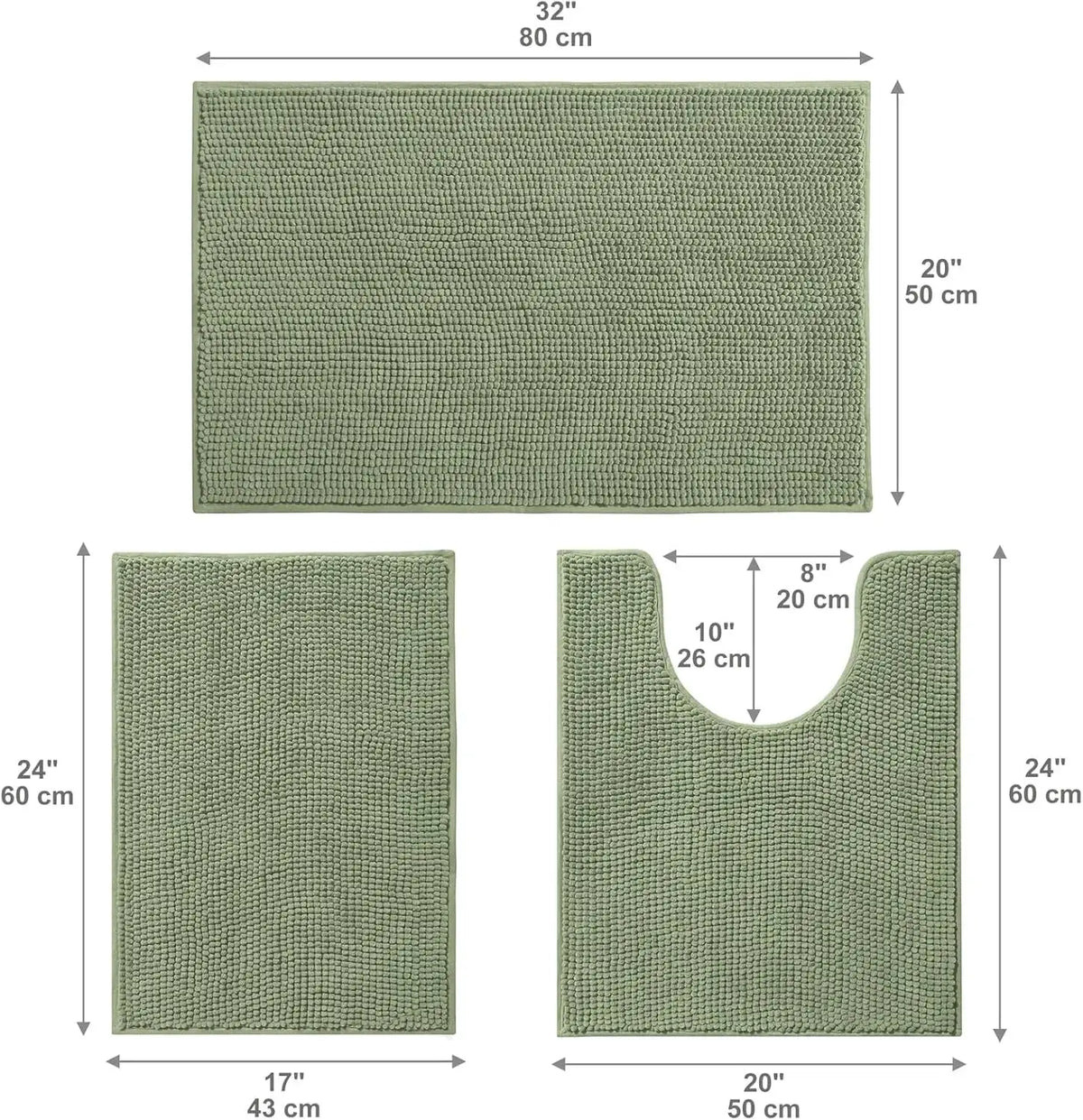 Bathroom Rugs Sets 3 Piece, Non-Slip Chenille Bath Rug - Ultra Soft, Washable, Super Absorbent Bath Mat for Bathroom, To from PriceLows™