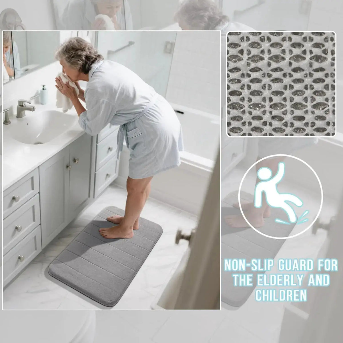 Memory Foam Bath Mat Set 3 Pieces - Super Soft Absorbent Quick Dry Non Slip Bathroom Rug for Tub Shower Vanity Toilet Base Gray from PriceLows™