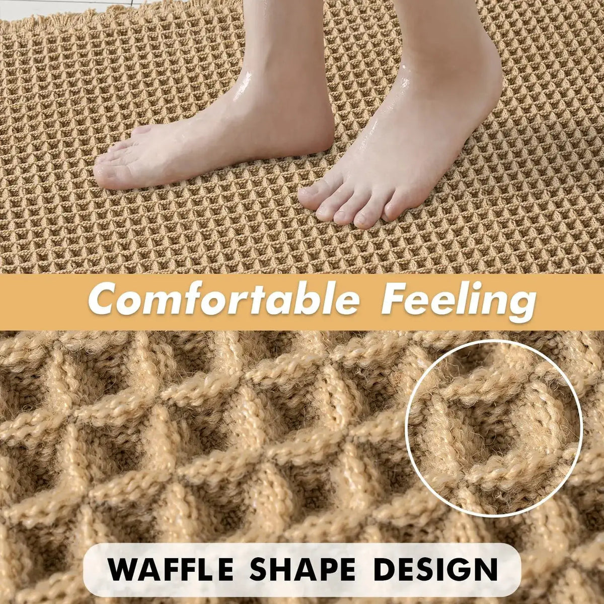 Waffle Bath Mat Set Non Slip Bathroom Rug Super Absorbent Soft Machine Washable Floor Mat with Tassels from PriceLows™