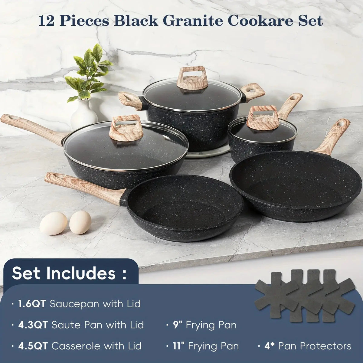 12 Pots And Pans Set Non-stick Cookware Set, Cooking Utensils, Non-stick Pans, Granite Cooking Set Including Frying Pans, Frying from PriceLows™
