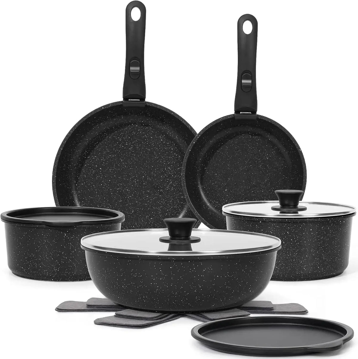 15Pcs Pots and Pans Set Non Stick, Cookware Sets with Detachable Handle, Stackable Induction Cookware, Black from PriceLows™