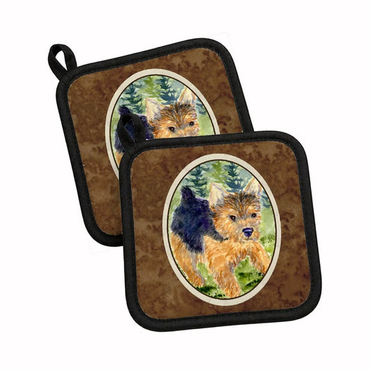 Pot Holder Set of 2 | Heat Resistant Quilted Hot Pads | 7.5 x 7.5 Inch | Norwich Terrier (Style 4)