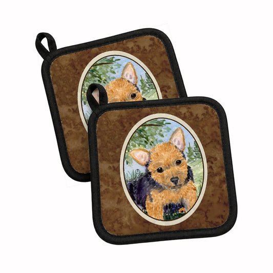 Pot Holder Set of 2 | Heat Resistant Quilted Hot Pads | 7.5 x 7.5 Inch | Norwich Terrier (Style 7)