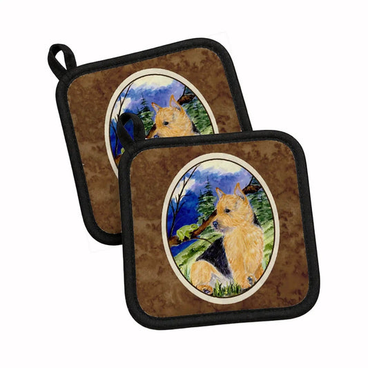 Pot Holder Set of 2 | Heat Resistant Quilted Hot Pads | 7.5 x 7.5 Inch | Norwich Terrier (Style 8)