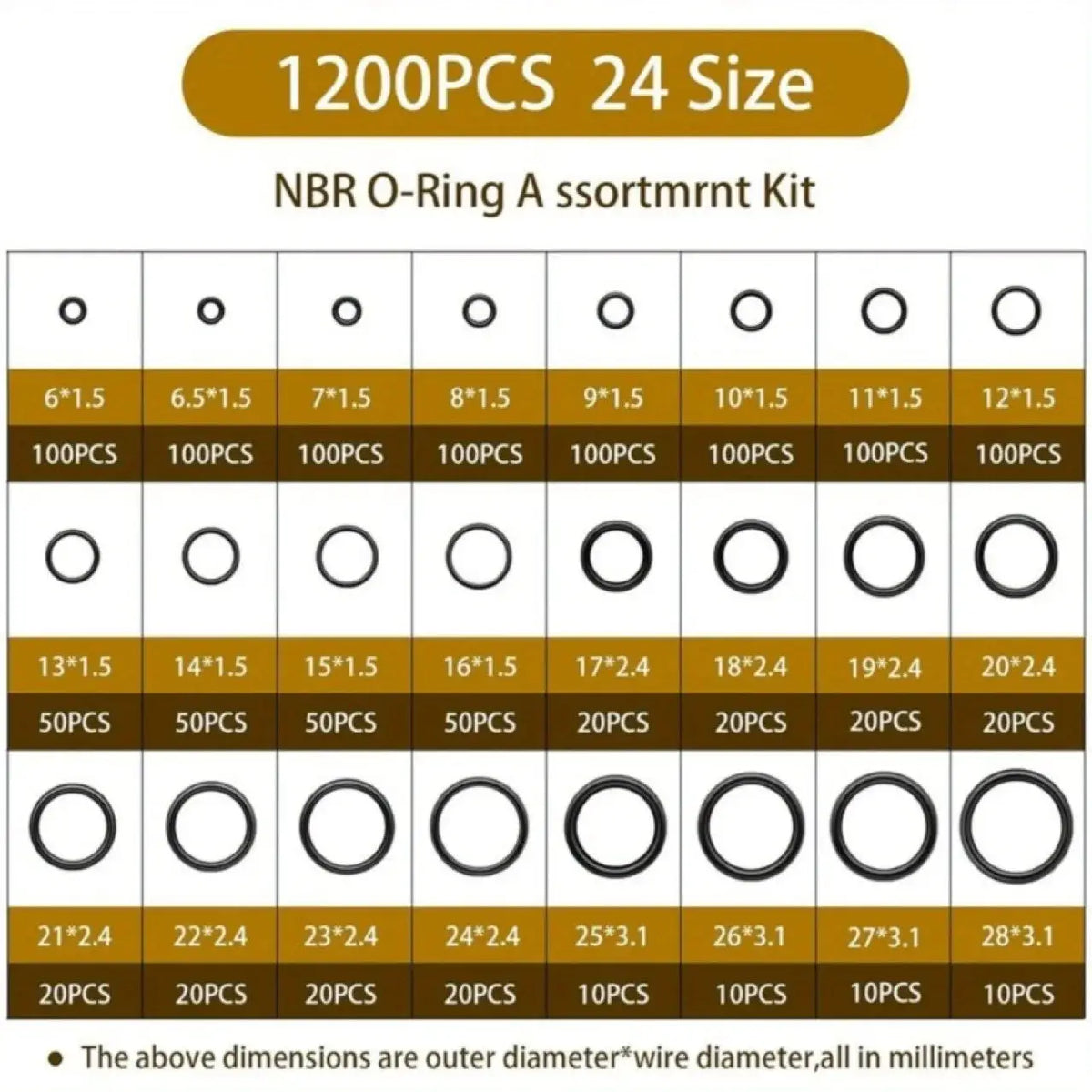1200pcs NBR O-ring set nitrile rubber black O-ring oil-resistant, wear-resistant and waterproof NBR ORing sealing from PriceLows™