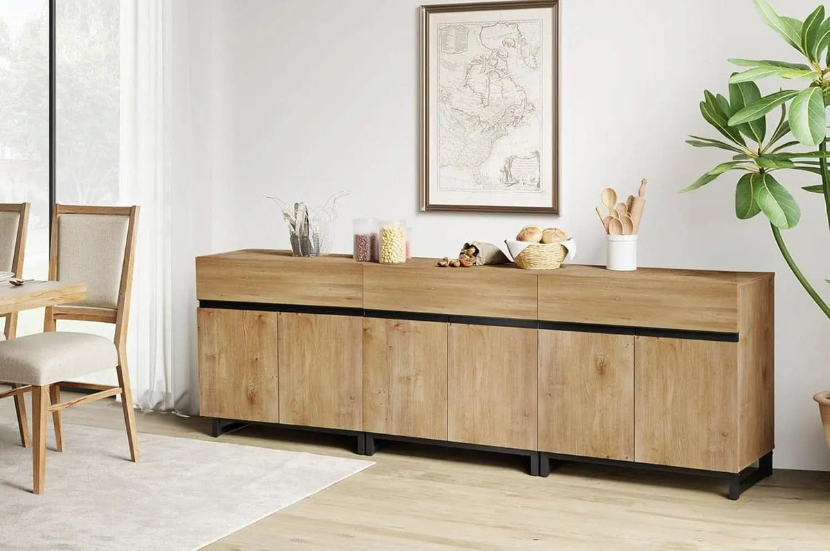 Oak 3 In 1 Modern Sideboard With Adjustable Shelf Unit from PriceLows™