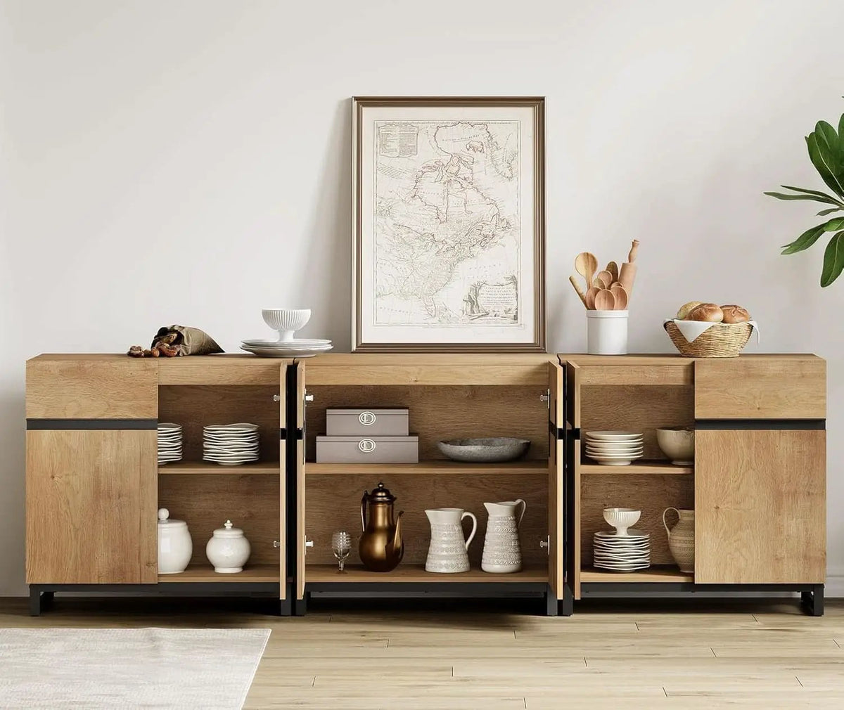 Oak 3 In 1 Modern Sideboard With Adjustable Shelf Unit from PriceLows™