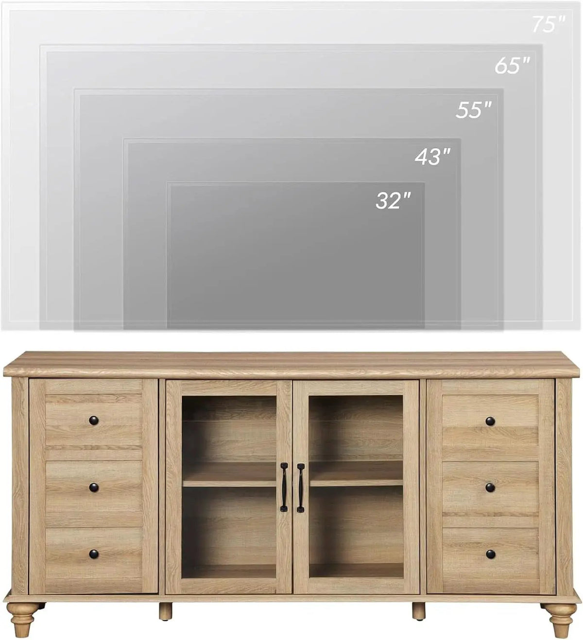 Oak Glass Door Farmhouse TV Stand For 75 Inch TVs Console from PriceLows™
