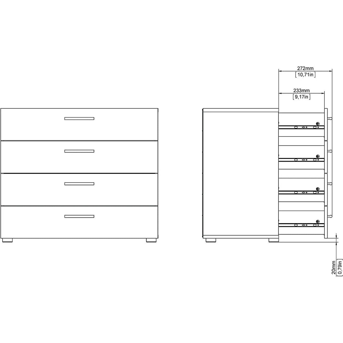 Oak Structure Four Drawer Chest With Silver Bar Handles from PriceLows™