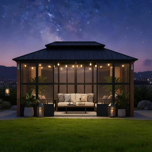 Oasis Luxury Heavy-Duty Hardtop Sunroom With Aluminum Frame And LED Lights | Steel | Home Use | Home