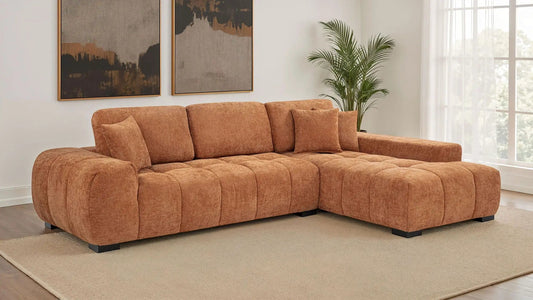 Octavia Upholstered Sectional Chaise Sofa | 119.25 x 79.5 x 35.5 in | Living Room Furniture | Orange