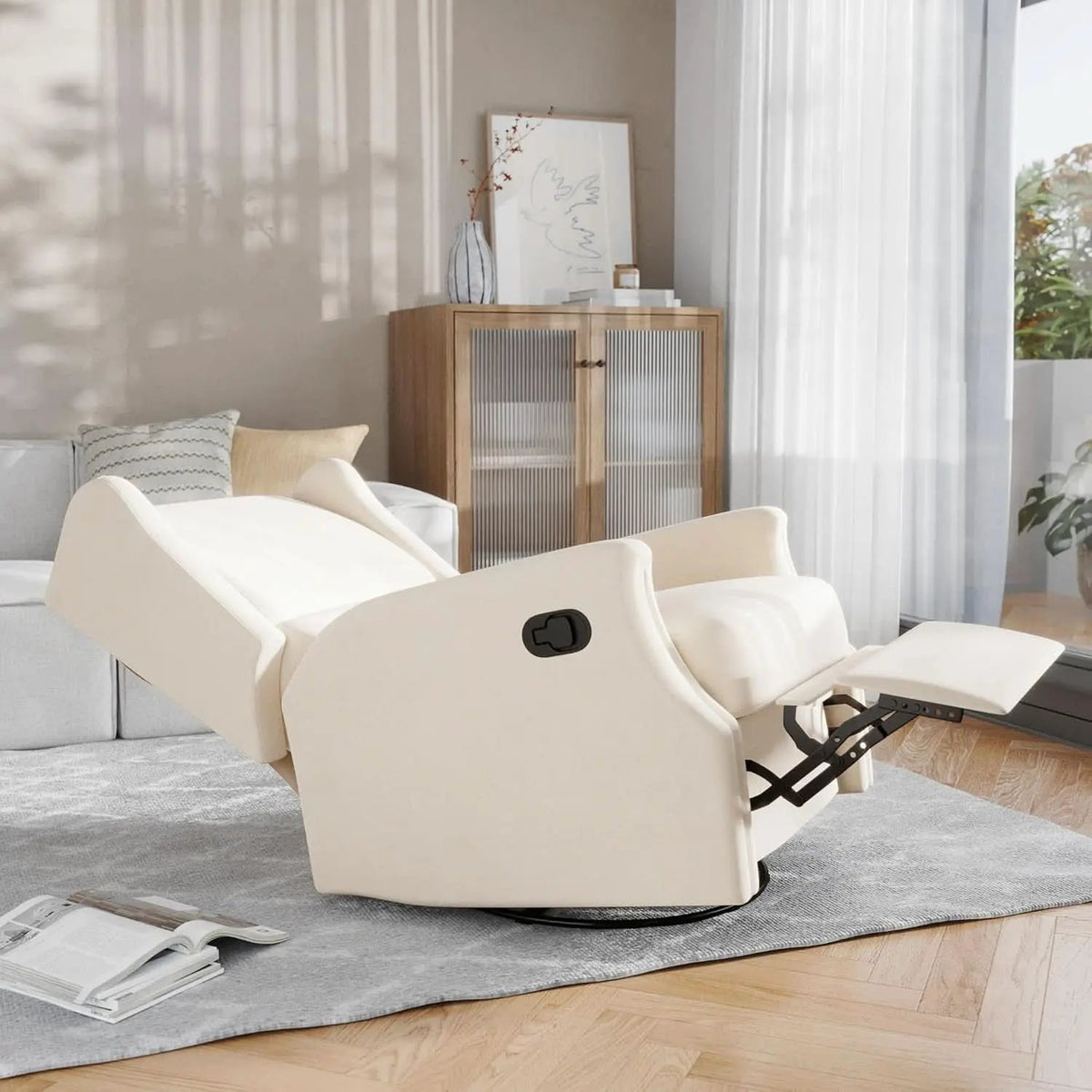 Omma Swivel Glider Rocking Recliner Cream Upholstered 3In1 from PriceLows™